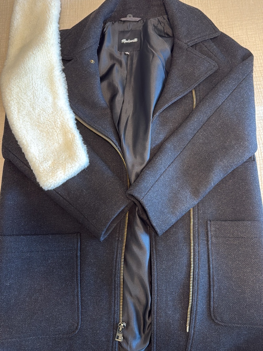Madewell Women’s Dark Gray Peacoat with Cream Sherpa Accent